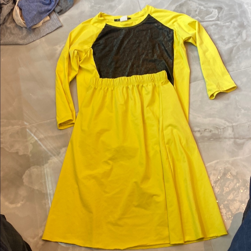 MODEST  2 pcs2girls swim suit Yellow and Black Casual A-Line Dress with  Sleeves